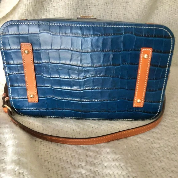 Dooney & Bourke Navy Croc Embossed Satchel with Tan Trim - Picture 6 of 16